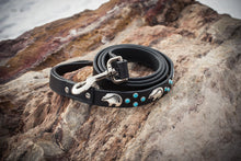Black Leather and Turquoise Dog Collar