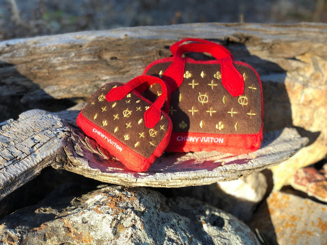 Red Chewy Vuiton Purse Dog Toy