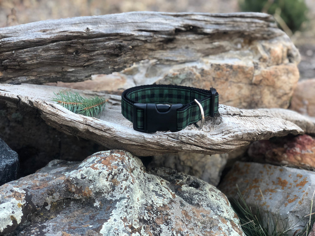 Green Buffalo Plaid Dog Collar