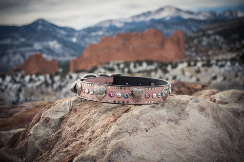 Pink Crystal and Leather Dog Collar